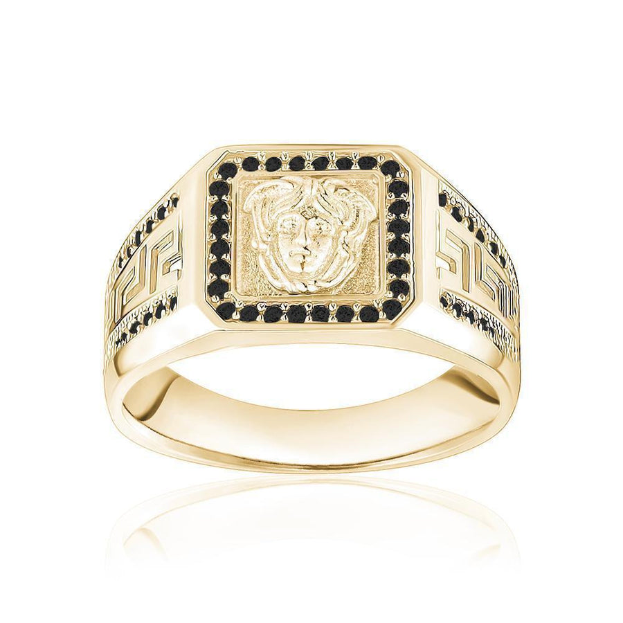 10KT Gold Greek Medusa Square Cubic Ring 008 Ring Bijoux Signé Luxo 8 Black 