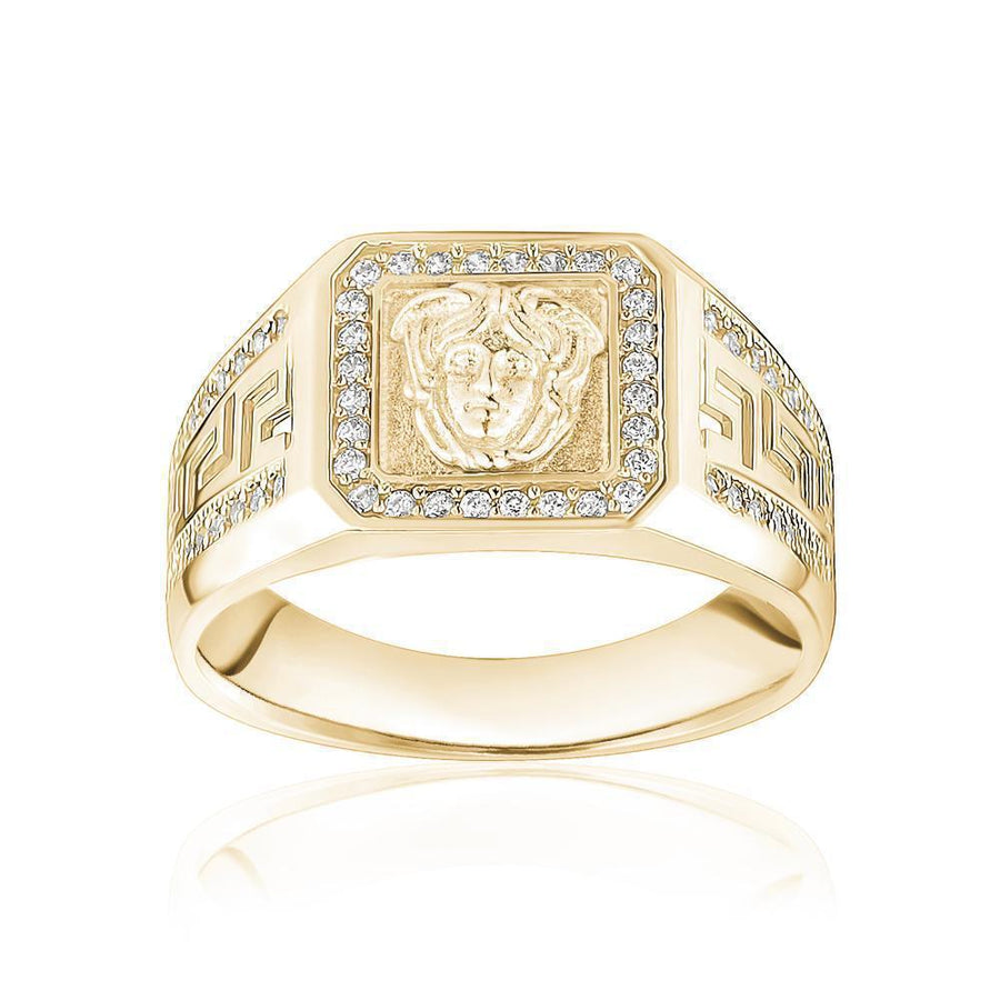 10KT Gold Greek Medusa Square Cubic Ring 008 Ring Bijoux Signé Luxo 8 White 