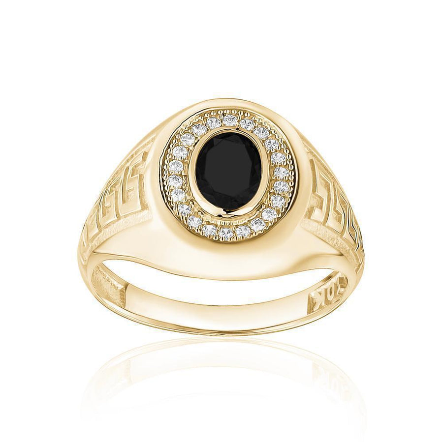 10KT Gold Greek Single Stone Oval Cubic Ring 005 Ring Bijoux Signé Luxo 8 Black 