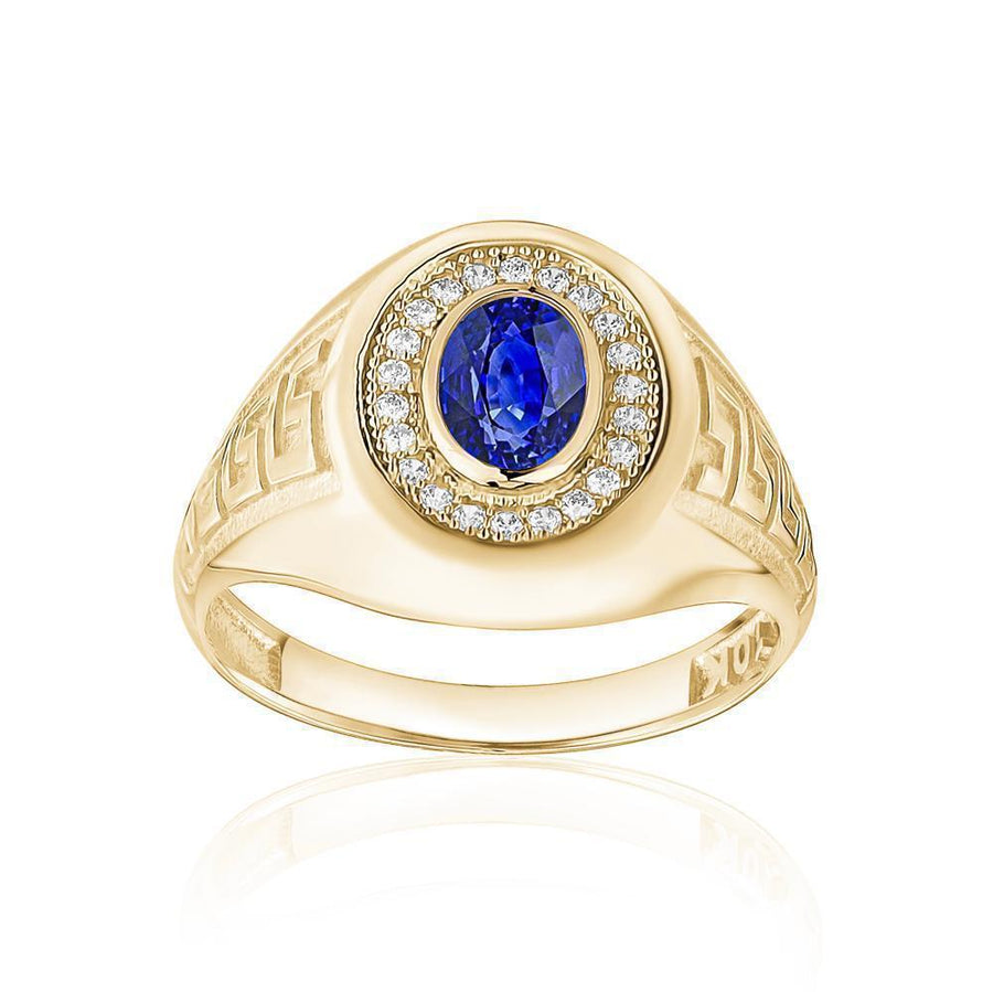 10KT Gold Greek Single Stone Oval Cubic Ring 005 Ring Bijoux Signé Luxo 8 Blue 