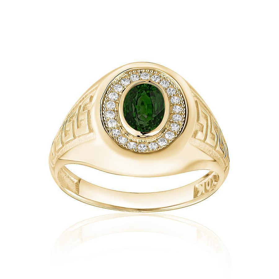 10KT Gold Greek Single Stone Oval Cubic Ring 005 Ring Bijoux Signé Luxo 8 Green 