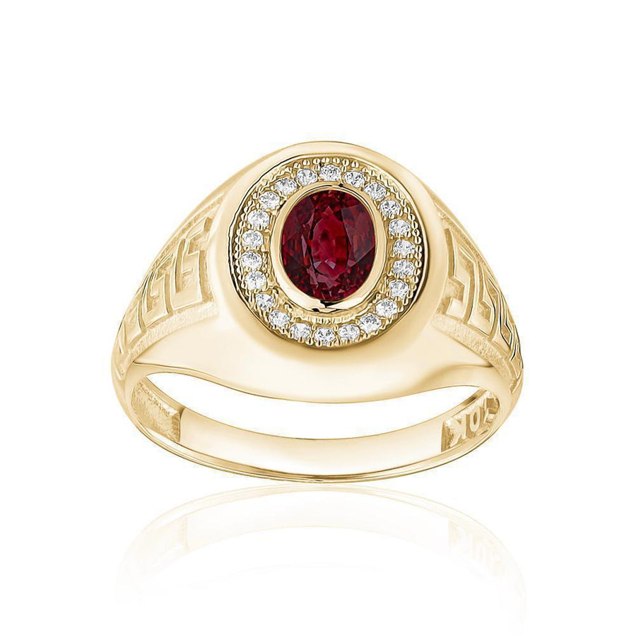 10KT Gold Greek Single Stone Oval Cubic Ring 005 Ring Bijoux Signé Luxo 8 Red 