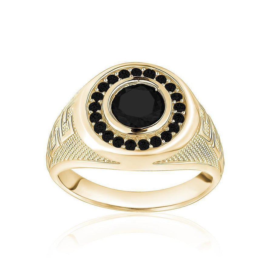 10KT Gold Greek Single Stone Round Cubic Ring 001 Ring Bijoux Signé Luxo 8 Black 