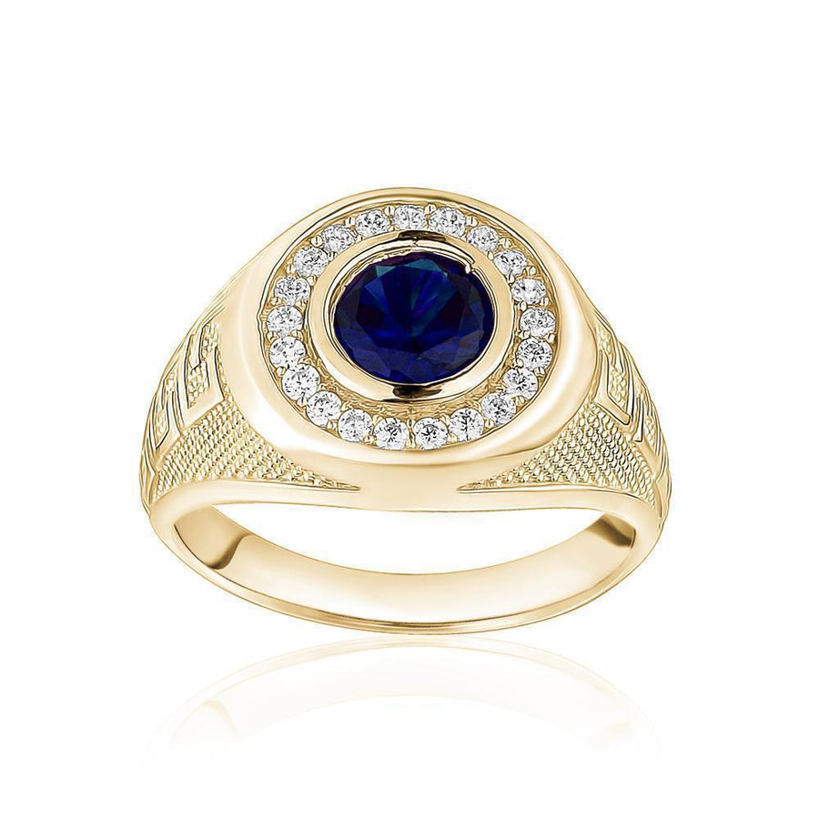 10KT Gold Greek Single Stone Round Cubic Ring 001 Ring Bijoux Signé Luxo 8 Blue 