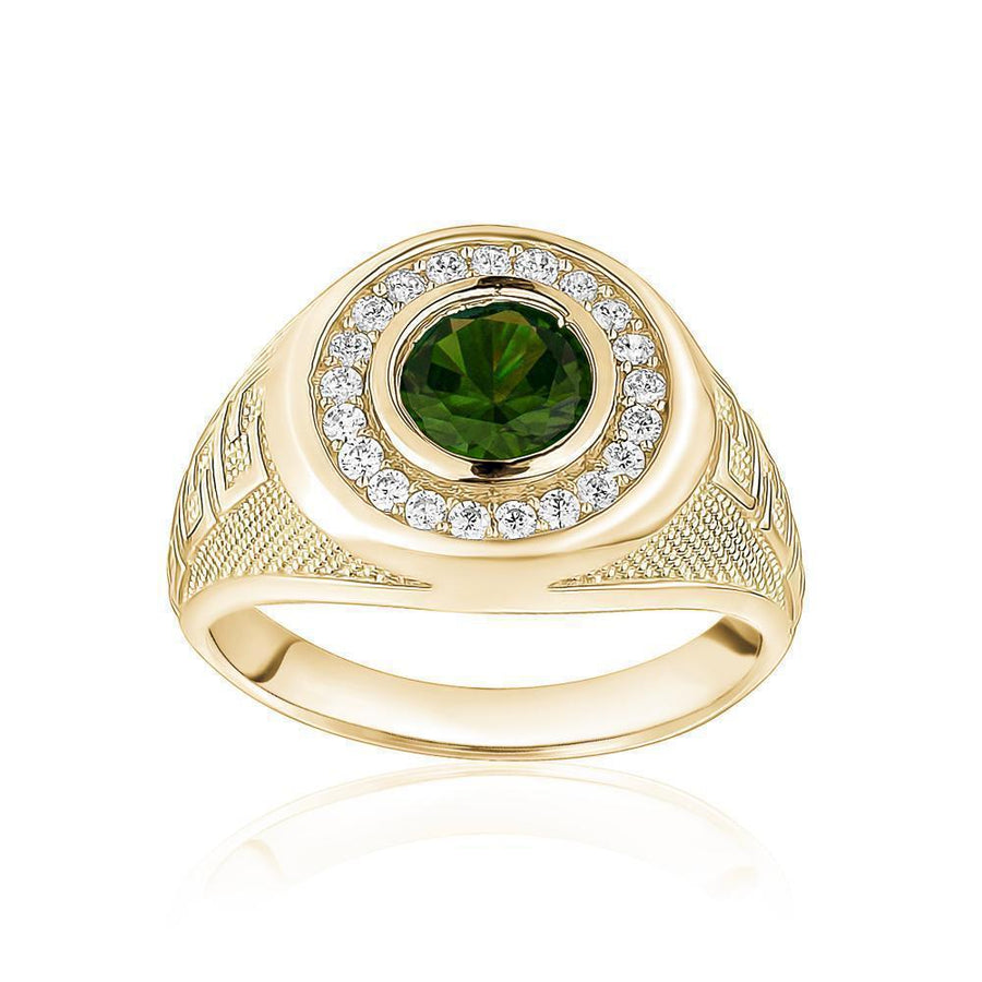 10KT Gold Greek Single Stone Round Cubic Ring 001 Ring Bijoux Signé Luxo 8 Green 