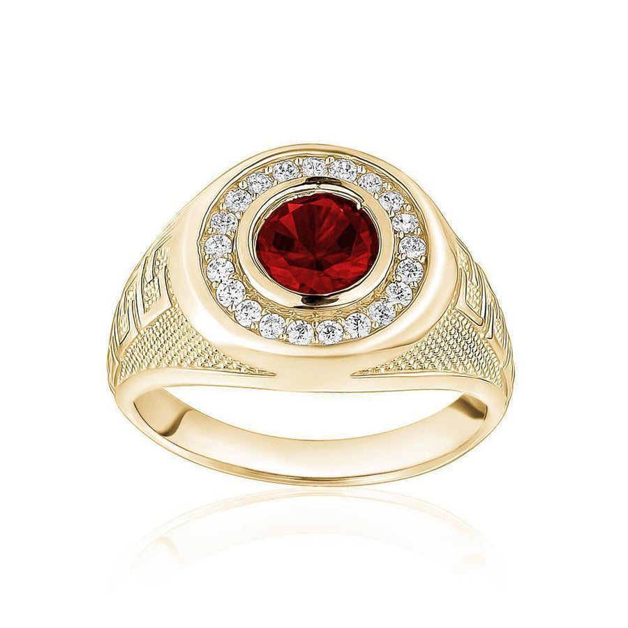 10KT Gold Greek Single Stone Round Cubic Ring 001 Ring Bijoux Signé Luxo 8 Red 
