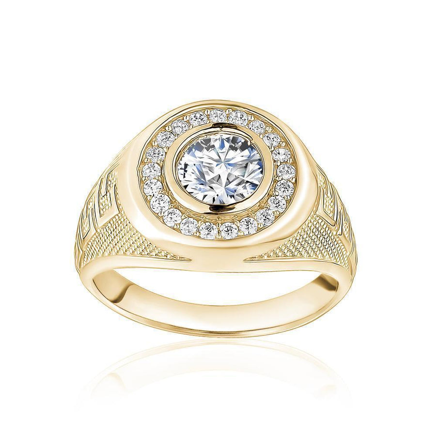 10KT Gold Greek Single Stone Round Cubic Ring 001 Ring Bijoux Signé Luxo 8 White 