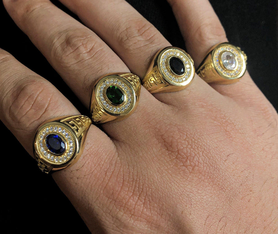 10KT Gold Greek Single Stone Round Cubic Ring 001 Ring Bijoux Signé Luxo 