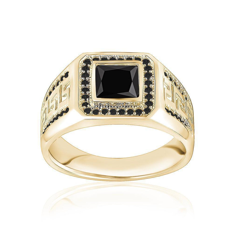 10KT Gold Greek Single Stone Square Cubic Ring 002 Ring Bijoux Signé Luxo 8 Black 