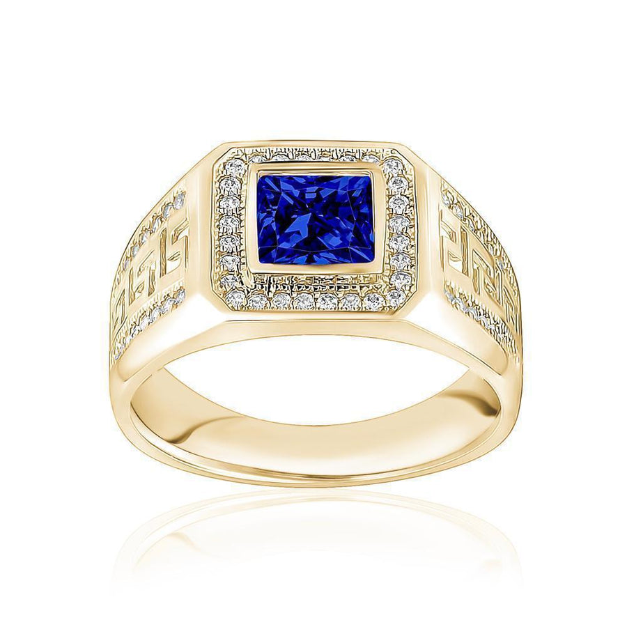 10KT Gold Greek Single Stone Square Cubic Ring 002 Ring Bijoux Signé Luxo 8 Blue 