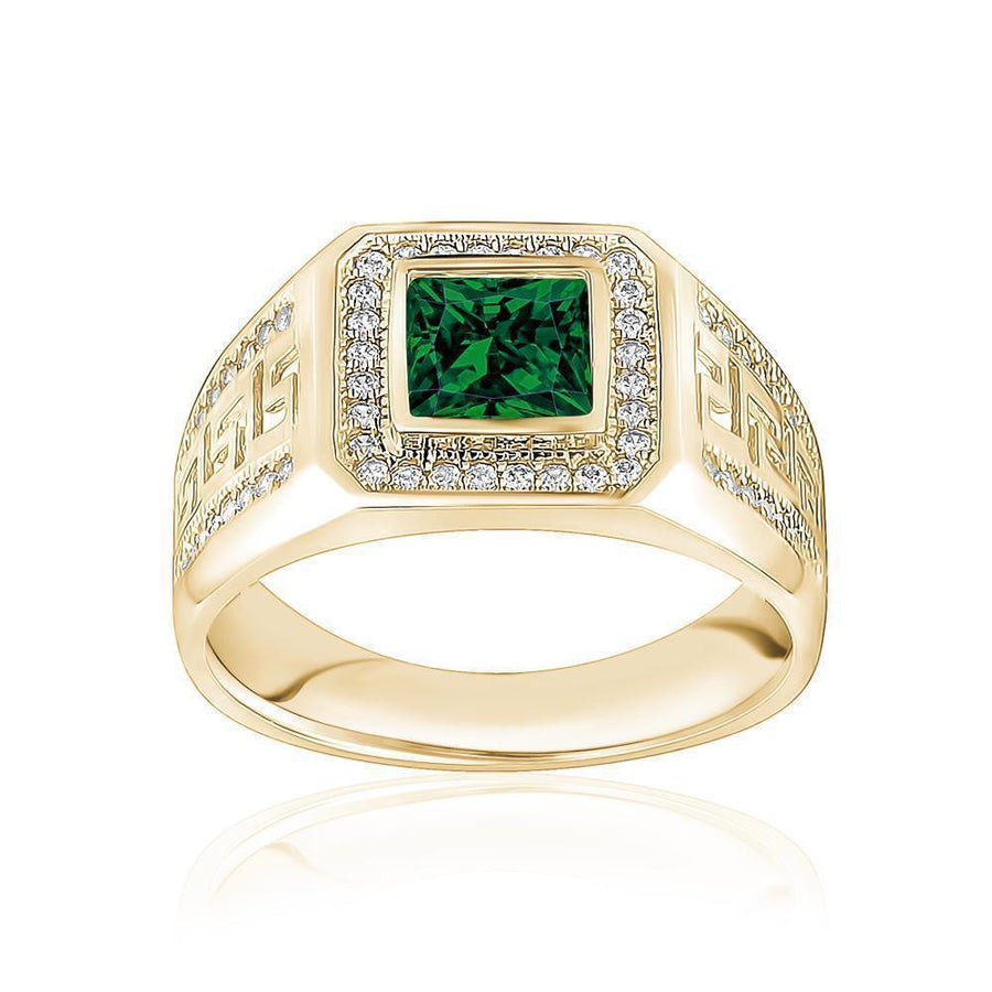 10KT Gold Greek Single Stone Square Cubic Ring 002 Ring Bijoux Signé Luxo 8 Green 