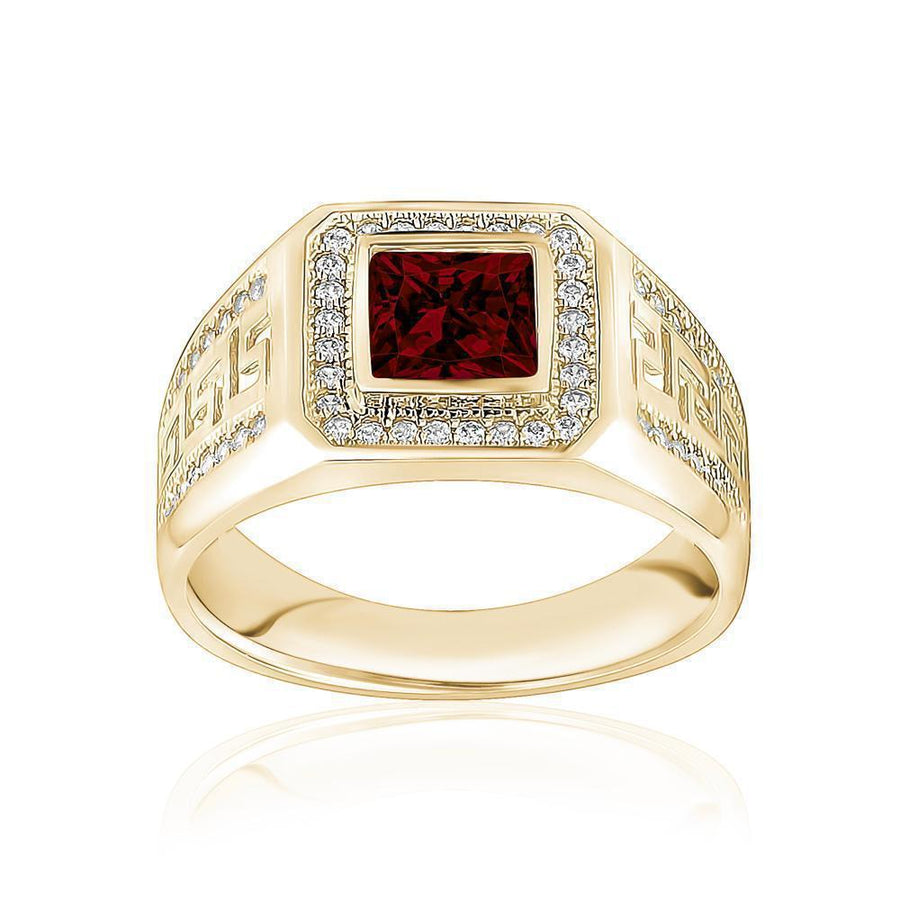 10KT Gold Greek Single Stone Square Cubic Ring 002 Ring Bijoux Signé Luxo 8 Red 