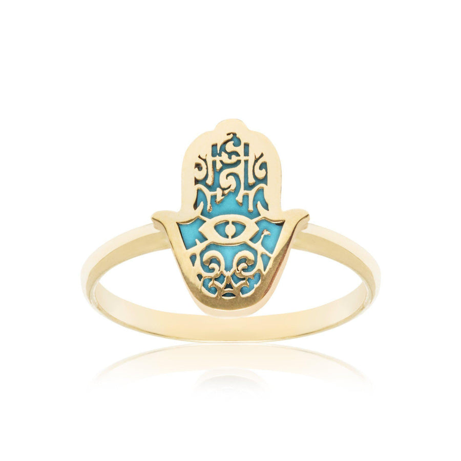 10KT Gold Hamsa Ring 096 Ring Bijoux Signé Luxo 