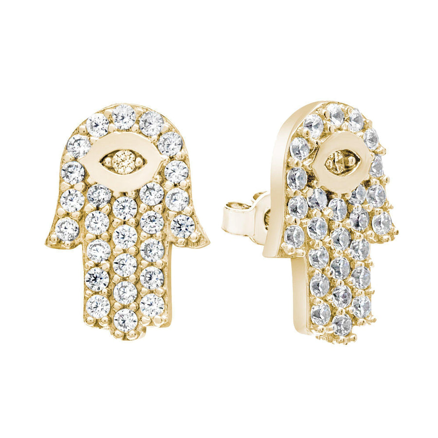 10KT Gold Hamsa Studs 025 Earrings Bijoux Signé Luxo Yellow 