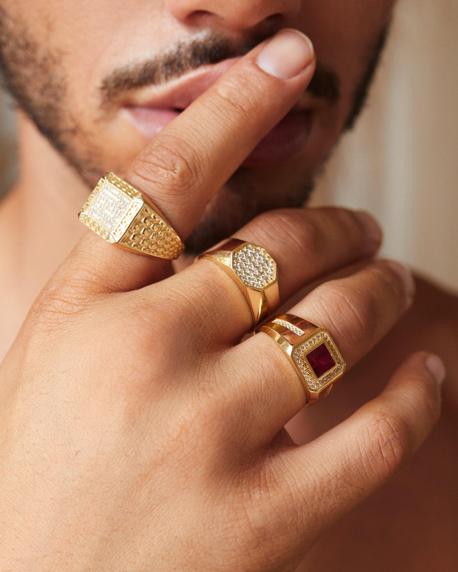 10KT Gold Hexagon Cubic Ring 007 Ring Bijoux Signé Luxo 
