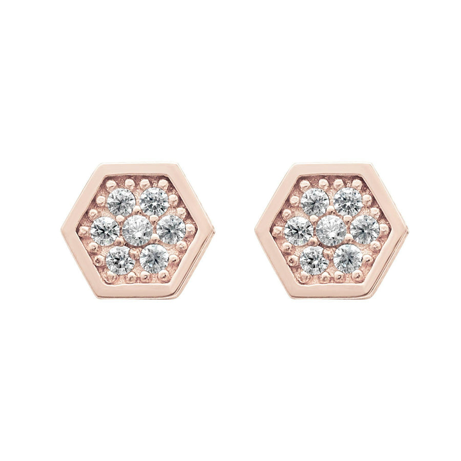 10KT Gold Honeycomb Studs 004 Earrings Bijoux Signé Luxo Rose 