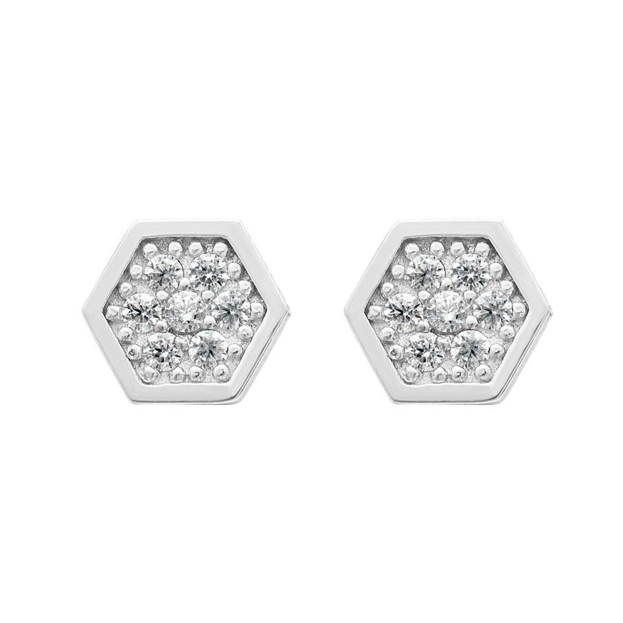 10KT Gold Honeycomb Studs 004 Earrings Bijoux Signé Luxo White 