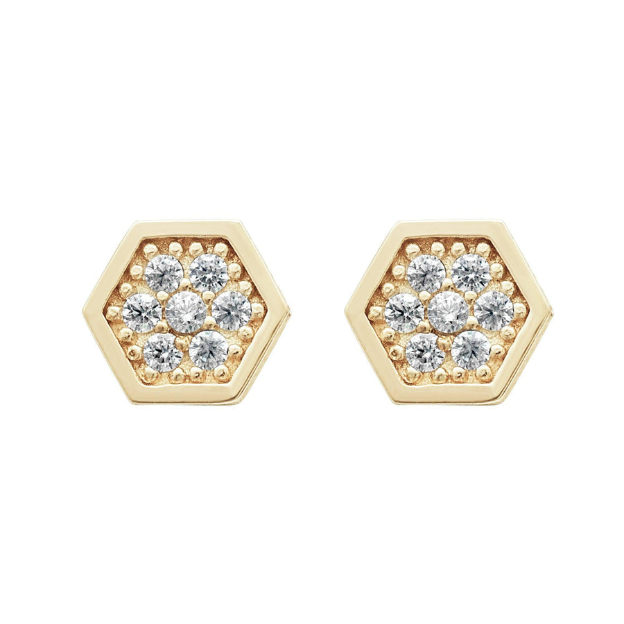10KT Gold Honeycomb Studs 004 Earrings Bijoux Signé Luxo Yellow 