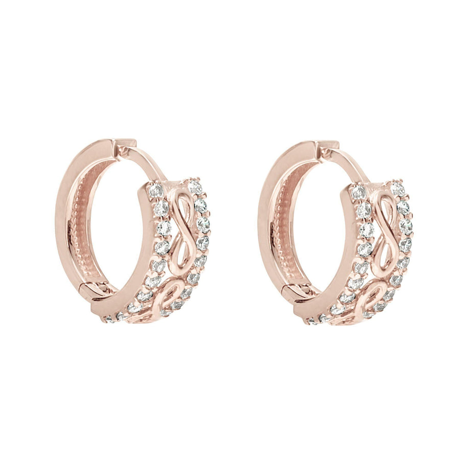 10KT Gold Infinity Huggies 029 Earrings Bijoux Signé Luxo Rose 
