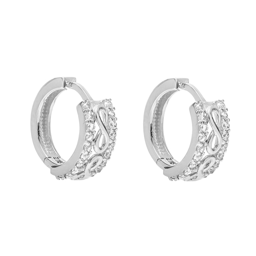 10KT Gold Infinity Huggies 029 Earrings Bijoux Signé Luxo White 