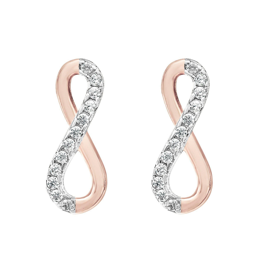 10KT Gold Infinity Studs 002 Earrings Bijoux Signé Luxo Rose 