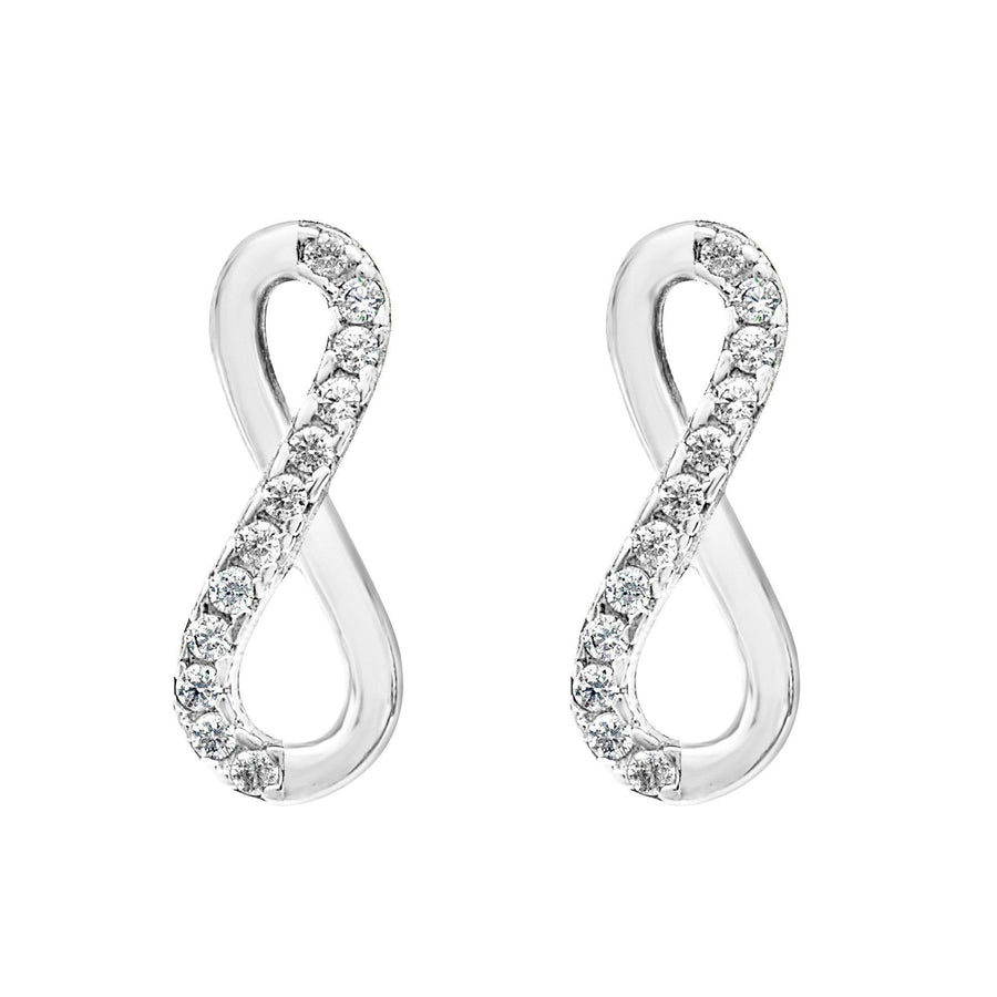 10KT Gold Infinity Studs 002 Earrings Bijoux Signé Luxo White 