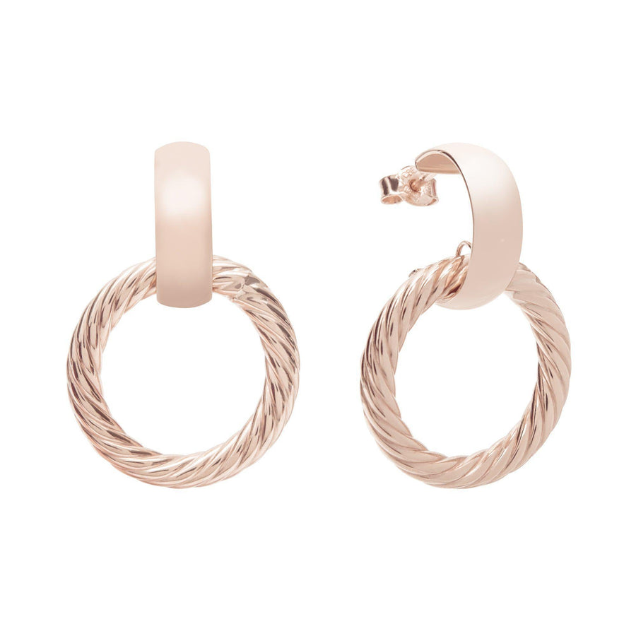 10KT Gold Interlocked Dangling 020 Earrings Bijoux Signé Luxo Rose 