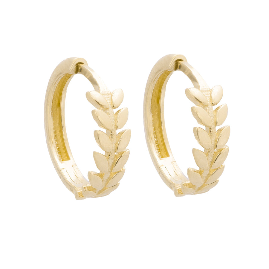 10KT Gold Leafy Huggies 111 Earrings Bijoux Signé Luxo 