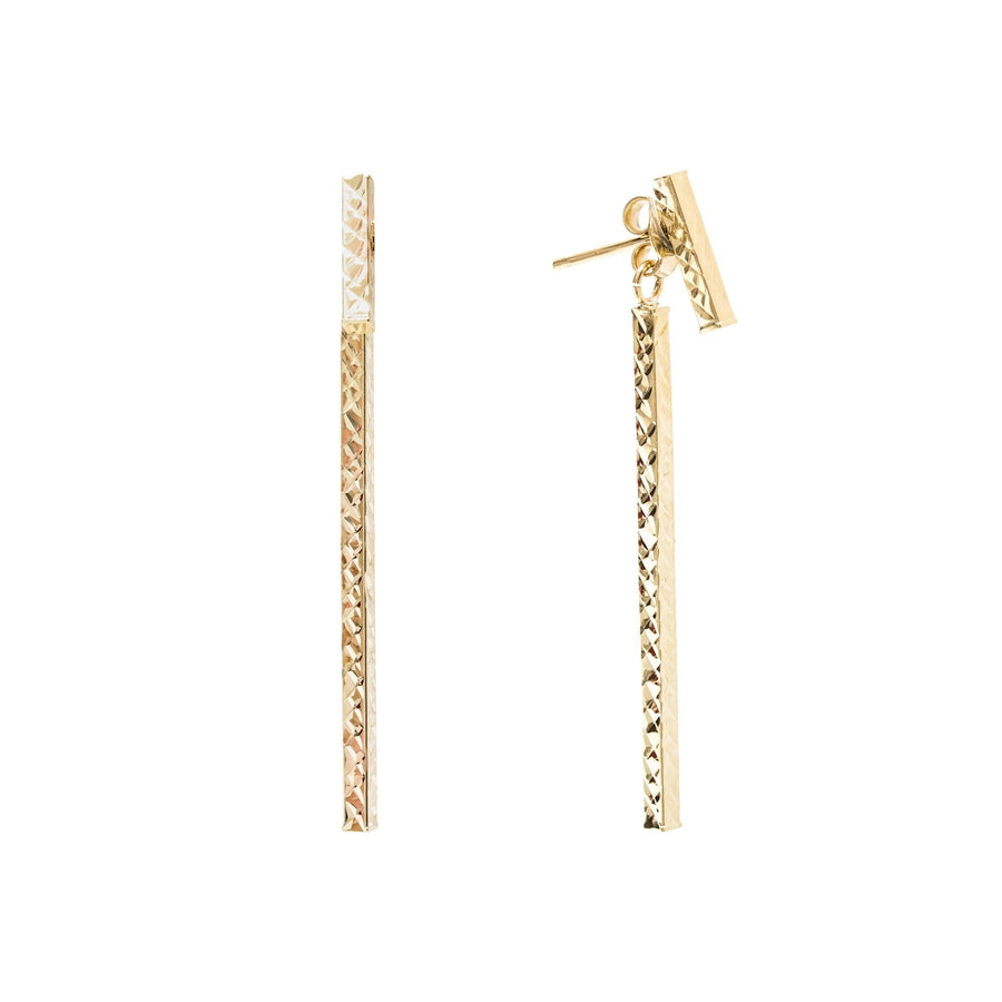 10KT Gold Long Dangling 082 Earrings Bijoux Signé Luxo Yellow 