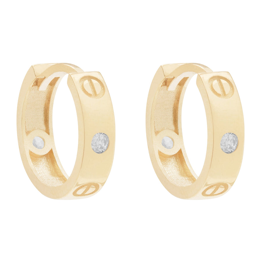 10KT Gold Love Huggies 112 Earrings Bijoux Signé Luxo 