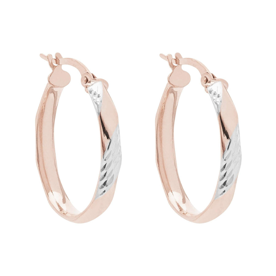 10KT Gold Luca Oval Hoops 085 Earrings Bijoux Signé Luxo 18 mm Pink/White 