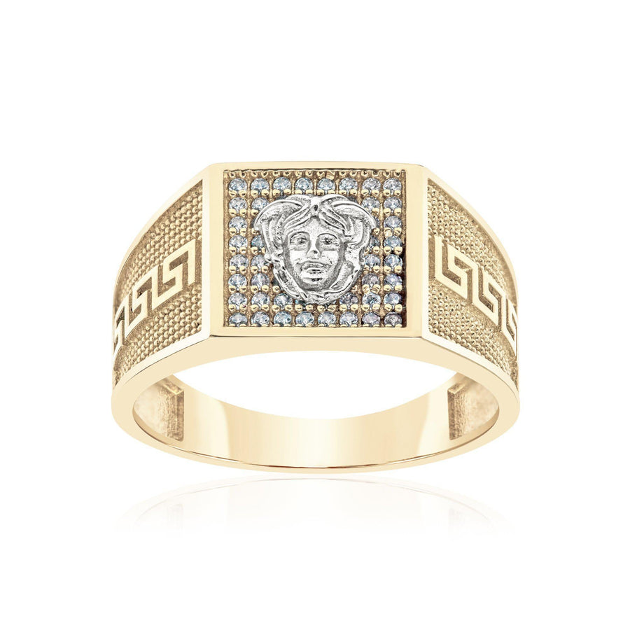 10KT Gold Medusa Greek Cubic Ring 010 Ring Bijoux Signé Luxo 8 White 
