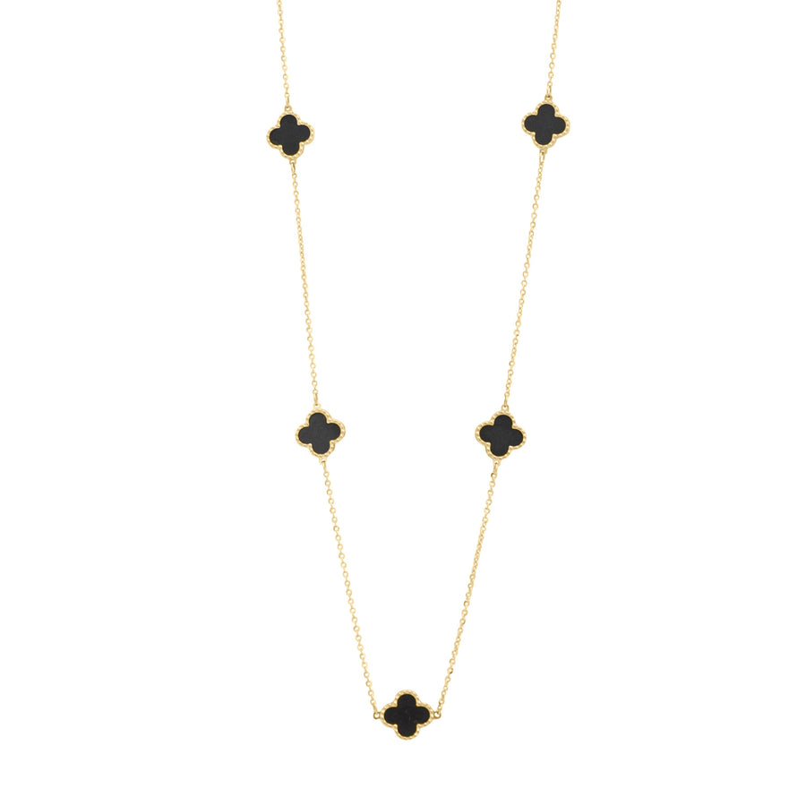 10KT Gold Mini Black Onyx Vintage Clover by the yard Necklace 061 Necklace Bijoux Signé Luxo 