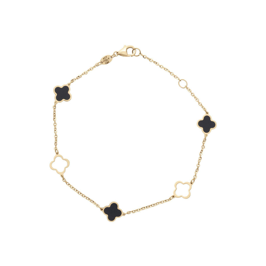10KT Gold Mini Clover Bracelet 070 Bracelet Bijoux Signé Luxo Black 