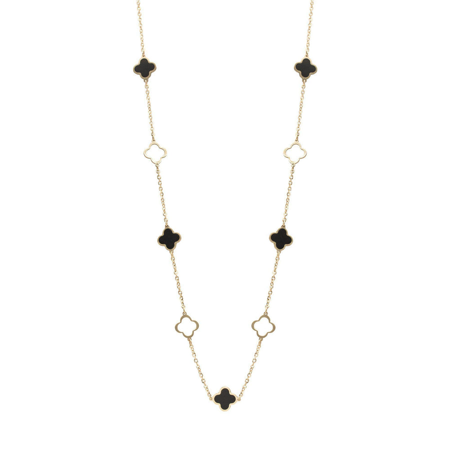 10KT Gold Mini Clover Necklace 034 Necklace Bijoux Signé Luxo Black 