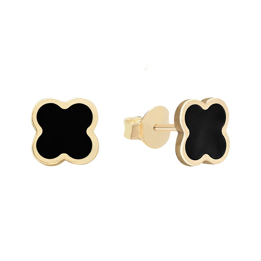 10KT Gold Mini Clover Studs 071 Earrings Bijoux Signé Luxo Mother of Pearl 