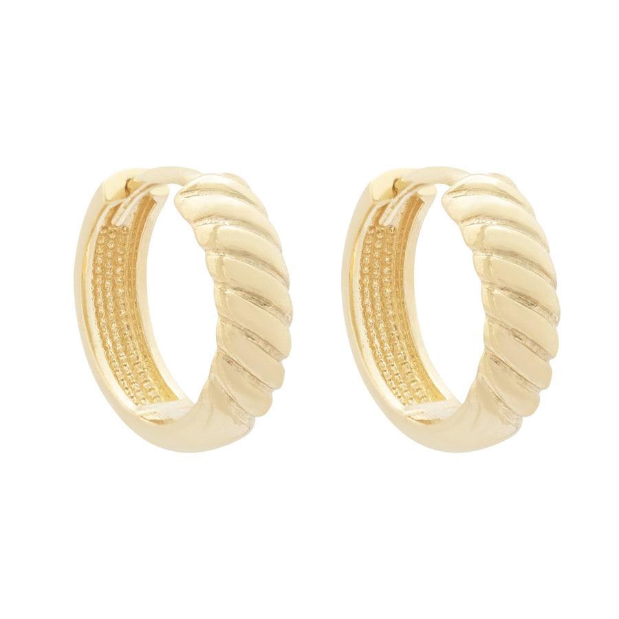 10KT Gold Mini Croissant Huggies 121 Earrings Bijoux Signé Luxo 