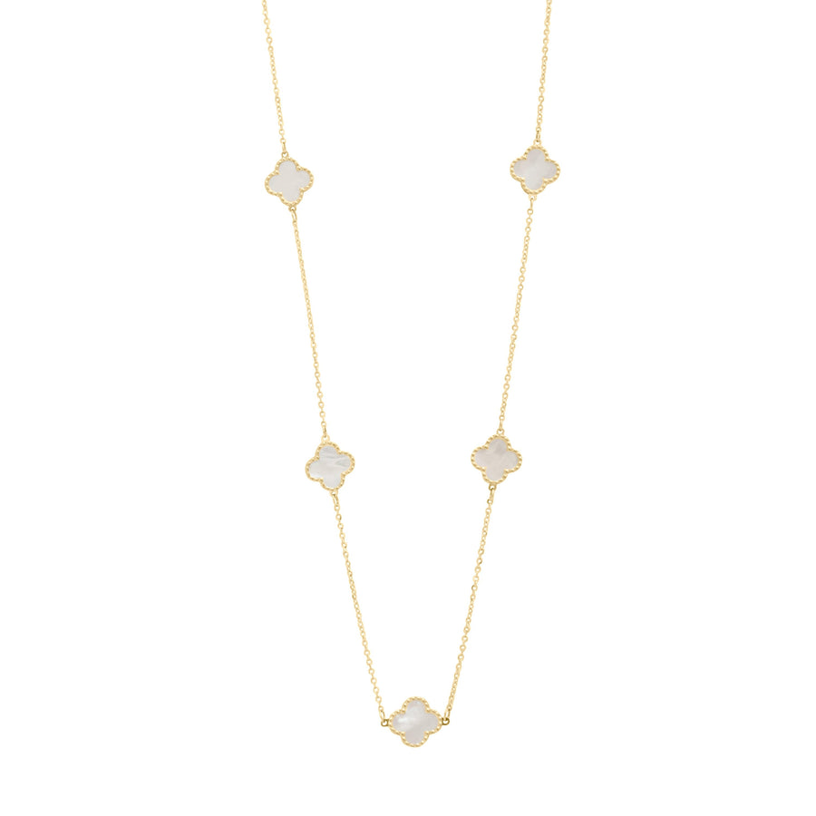 10KT Gold Mini Mother of Pearl Vintage Clover by the yard Necklace 061 Necklace Bijoux Signé Luxo 