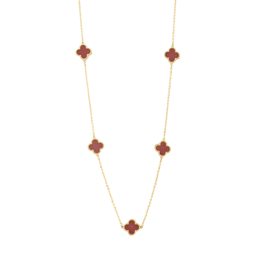 10KT Gold Mini Red Vintage Clover by the yard Necklace 061 Necklace Bijoux Signé Luxo 
