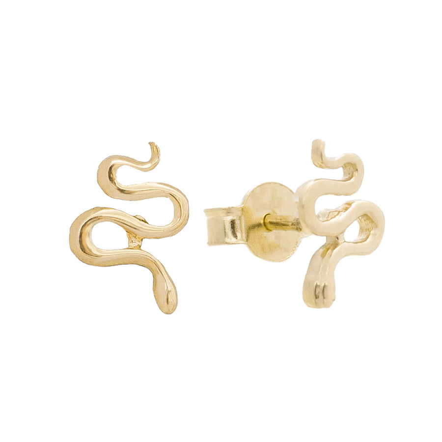 10KT Gold Mini Snake Studs 105 Earrings Bijoux Signé Luxo 