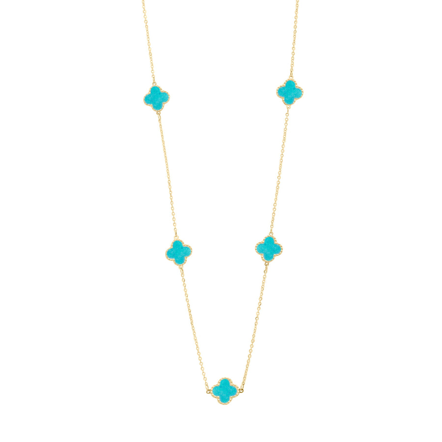 10KT Gold Mini Turquoise Vintage Clover by the yard Necklace 061 Necklace Bijoux Signé Luxo 