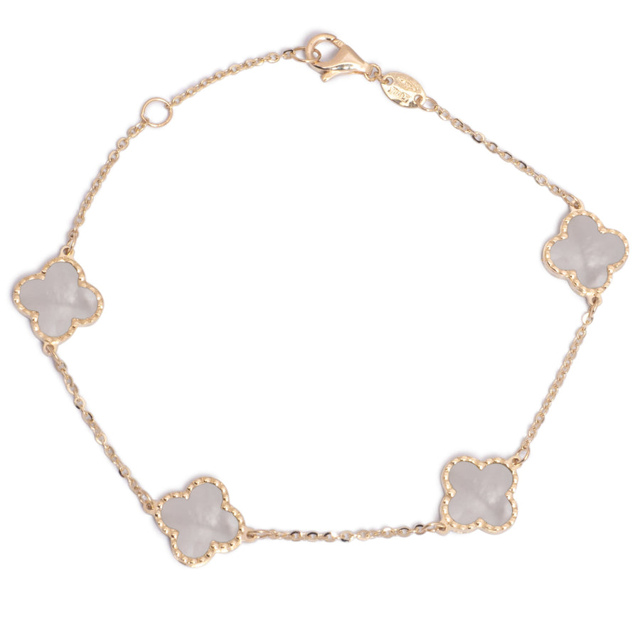 10KT Gold Mini Vintage Clover Mother of Pearl Bracelet 109 Bracelet Bijoux Signé Luxo 