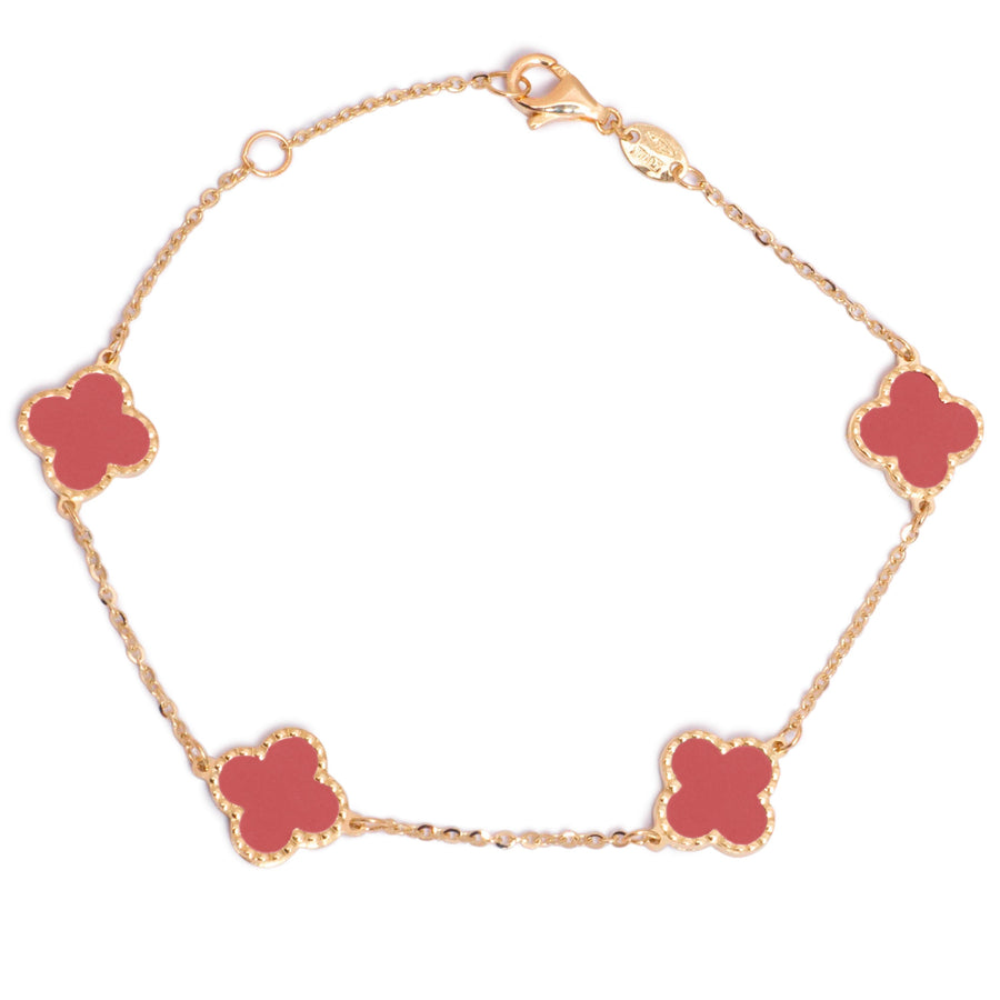 10KT Gold Mini Vintage Clover Red Bracelet 109 Bracelet Bijoux Signé Luxo 