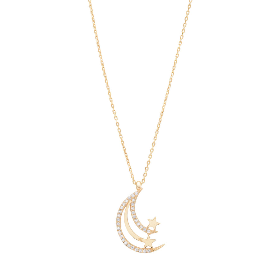 10KT Gold Moon And Stars Necklace 045 Necklace Bijoux Signé Luxo Yellow 