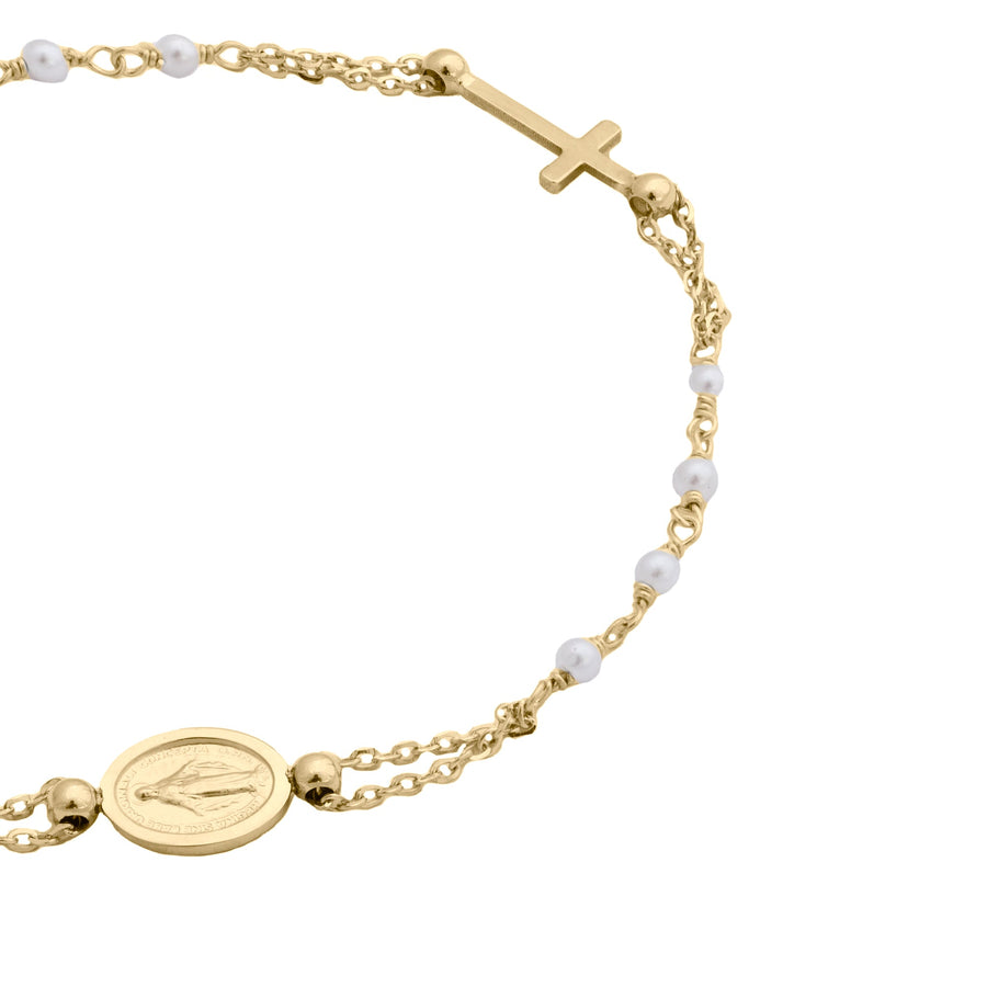 10KT Gold Rosary Pearl Bracelet 104 Bracelet Bijoux Signé Luxo 