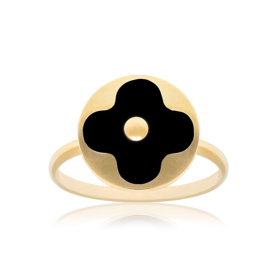 10KT Gold Round Clover Ring 095 Ring Bijoux Signé Luxo 5 Black 