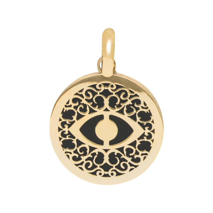 10KT Gold Round Evil Eye Pendant 049 Pendant Bijoux Signé Luxo Black 