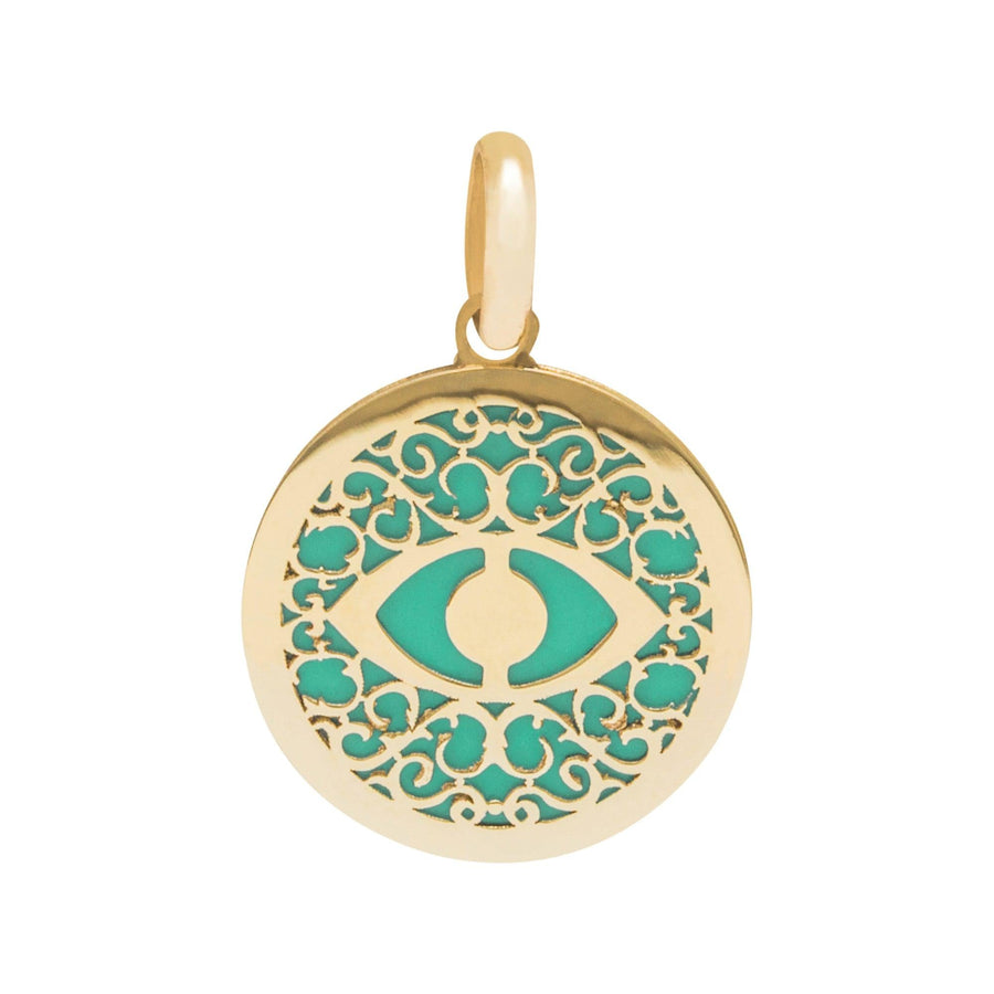 10KT Gold Round Evil Eye Pendant 049 Pendant Bijoux Signé Luxo Green 