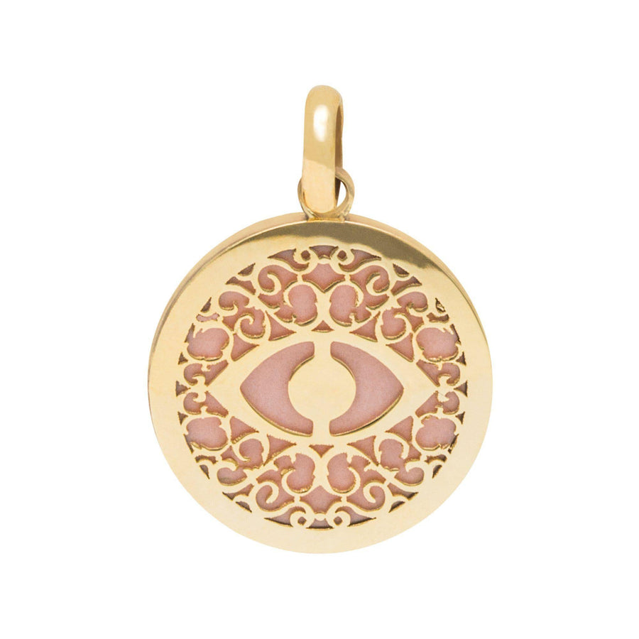 10KT Gold Round Evil Eye Pendant 049 Pendant Bijoux Signé Luxo Pink 