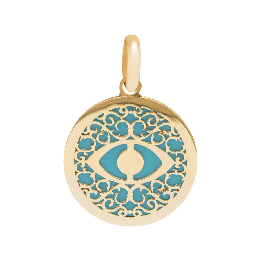 10KT Gold Round Evil Eye Pendant 049 Pendant Bijoux Signé Luxo Turquoise 